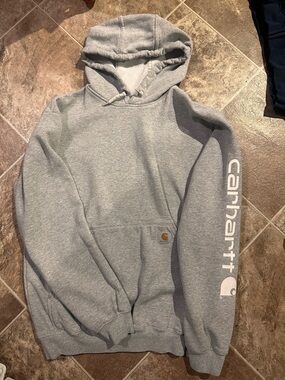 Carhartt Gray Pullover Hoodie with Sleeve Logo